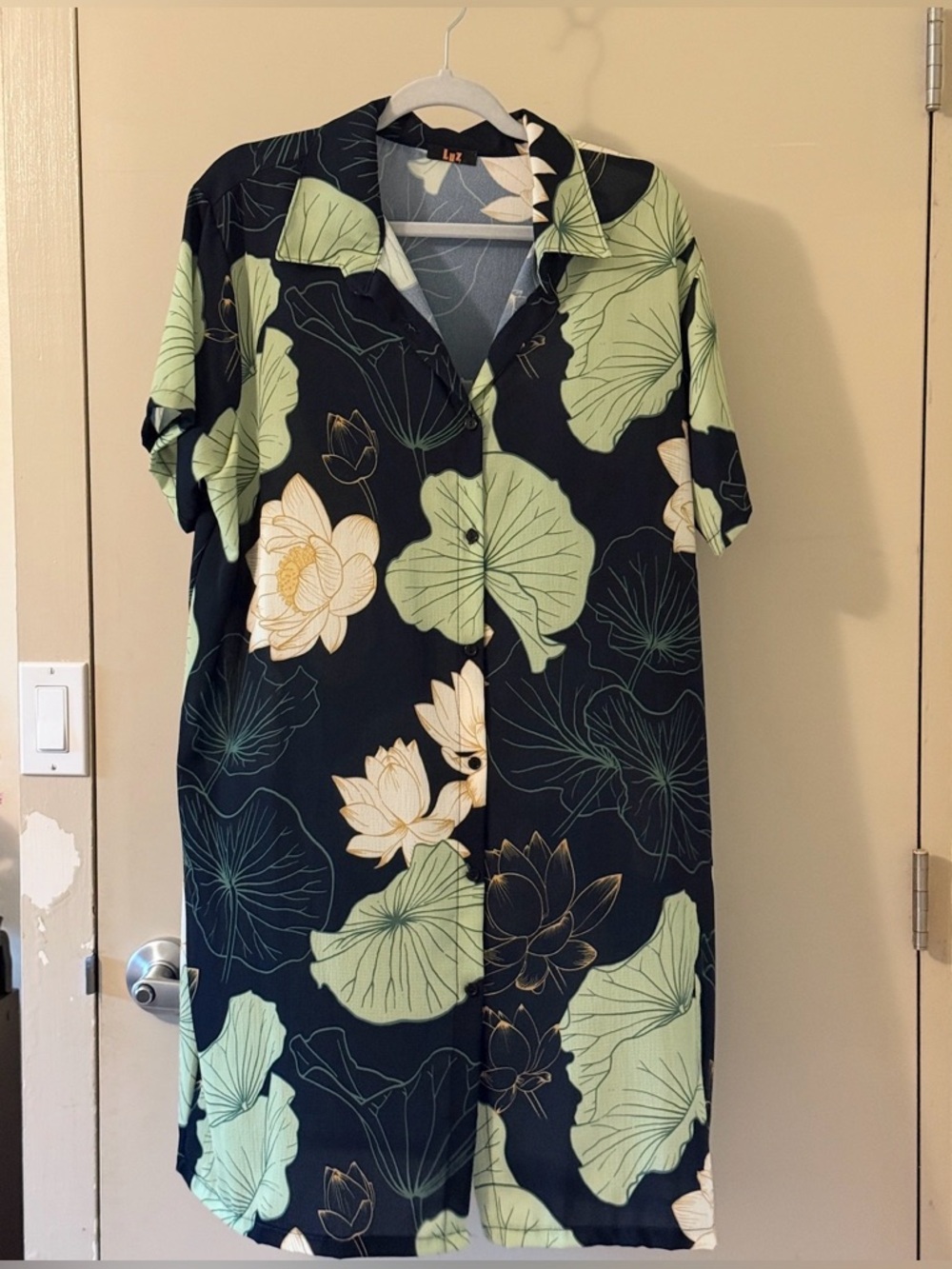 LUZ Black and Green Floral Midi Dress